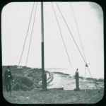 Rocket being fired during lifeboat practice. Presumably at Bembridge