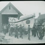 Bembridge lifeboat, Queen Victoria, being pulled from the lifeboat house during lifeboat practice