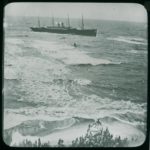 Crowd gathered next to the wrecked Pride of the Sea at Yellow Ledge, Shanklin after a storm on 29th October 1887