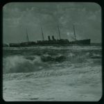 Wreck of the Eider viewed from the shore. The Eider was carrying maize, cotton, gold, silver and mail when she ran aground on Atherfield Ledge on 31st January 1892. Salvage continued until 29th March when she was towed to Southampton. The date given is the date the actual wreck took place and may not be the date when the photograph was taken.