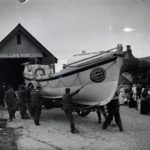 The Bembridge lifeboat Queen Victoria being hauled from her shed