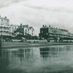 View of Sandown Seafront, the caption indicates that it is as it looked fifty years ago. James Dore was active until 1925 and took over the family business in 1874. If this photograph was taken from the pier then that dates it to post 1876