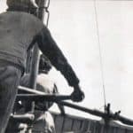 Herb Caws 'shoving' the fishing boat