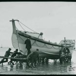 Bembridge lifeboat, Queen Victoria, being wheeled down to the water's edge during lifeboat practice