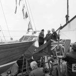 Morning Cloud being launched in 1973 with Ted Heath