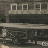 Boat on trailer outside Uffa Fox's studio in Cowes